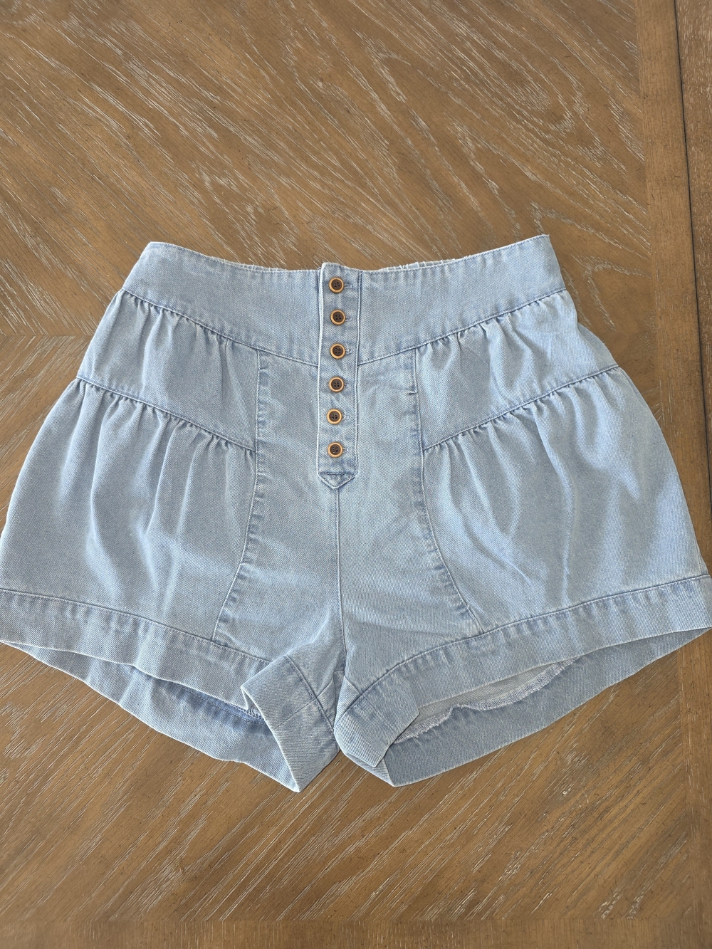 Pink Lily Light Blue High-Waist Button-Front Denim Shorts